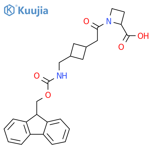1-(2-{3-({(9H-fluoren-9-yl)methoxycarbonyl}amino)methylcyclobutyl}acetyl)azetidine-2-carboxylic acid structure