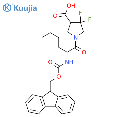 1-2-({(9H-fluoren-9-yl)methoxycarbonyl}amino)hexanoyl-4,4-difluoropyrrolidine-3-carboxylic acid structure