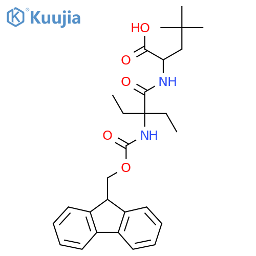 2-2-ethyl-2-({(9H-fluoren-9-yl)methoxycarbonyl}amino)butanamido-4,4-dimethylpentanoic acid structure