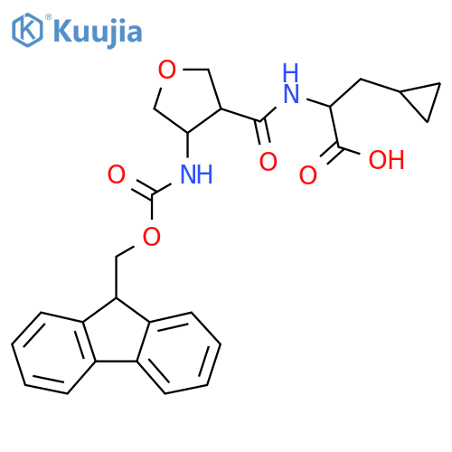 3-cyclopropyl-2-{4-({(9H-fluoren-9-yl)methoxycarbonyl}amino)oxolan-3-ylformamido}propanoic acid structure