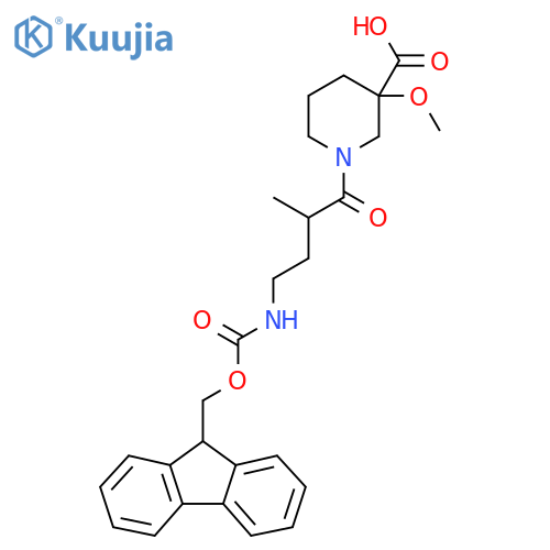 1-4-({(9H-fluoren-9-yl)methoxycarbonyl}amino)-2-methylbutanoyl-3-methoxypiperidine-3-carboxylic acid structure