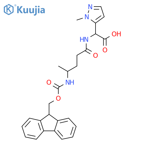 2-4-({(9H-fluoren-9-yl)methoxycarbonyl}amino)pentanamido-2-(1-methyl-1H-pyrazol-5-yl)acetic acid structure