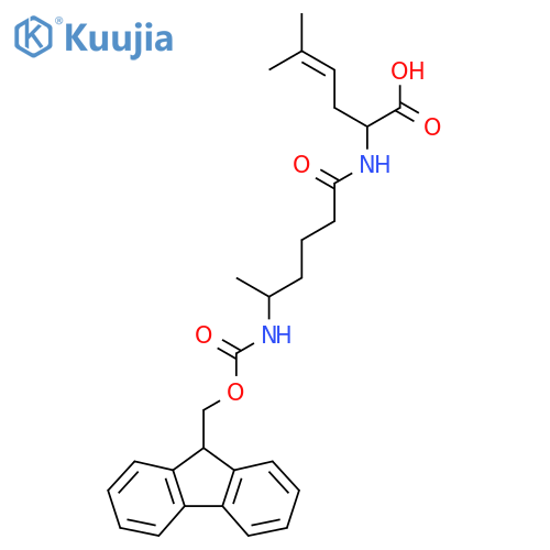 2-5-({(9H-fluoren-9-yl)methoxycarbonyl}amino)hexanamido-5-methylhex-4-enoic acid structure