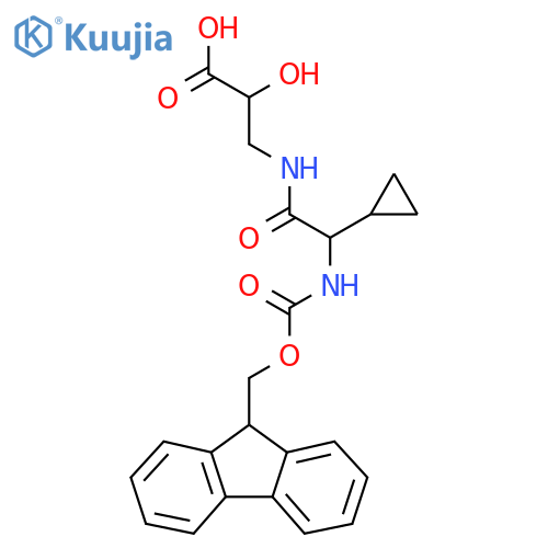 3-2-cyclopropyl-2-({(9H-fluoren-9-yl)methoxycarbonyl}amino)acetamido-2-hydroxypropanoic acid structure