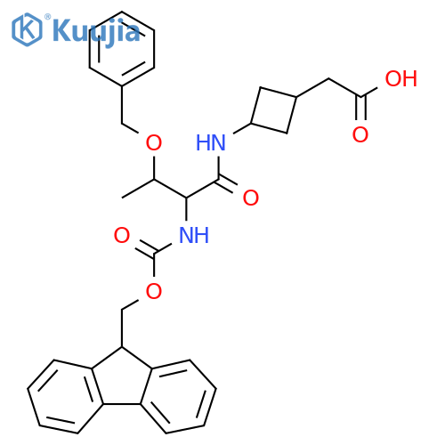 2-{3-3-(benzyloxy)-2-({(9H-fluoren-9-yl)methoxycarbonyl}amino)butanamidocyclobutyl}acetic acid structure