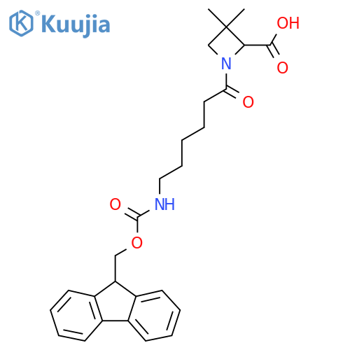 1-6-({(9H-fluoren-9-yl)methoxycarbonyl}amino)hexanoyl-3,3-dimethylazetidine-2-carboxylic acid structure