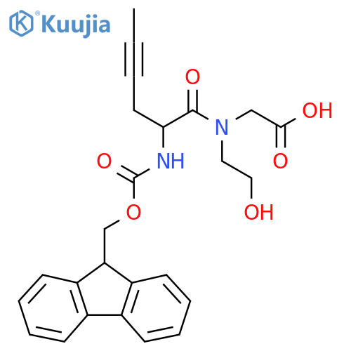 2-2-({(9H-fluoren-9-yl)methoxycarbonyl}amino)-N-(2-hydroxyethyl)hex-4-ynamidoacetic acid structure