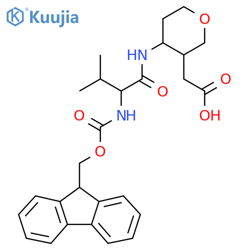 2-{4-2-({(9H-fluoren-9-yl)methoxycarbonyl}amino)-3-methylbutanamidooxan-3-yl}acetic acid structure