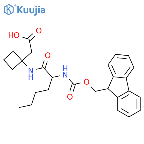 2-{1-2-({(9H-fluoren-9-yl)methoxycarbonyl}amino)hexanamidocyclobutyl}acetic acid structure
