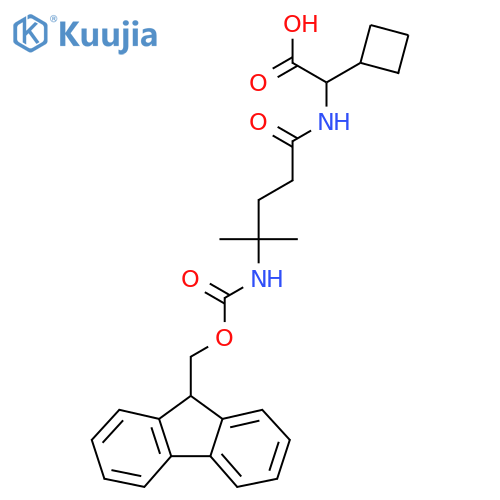 2-cyclobutyl-2-4-({(9H-fluoren-9-yl)methoxycarbonyl}amino)-4-methylpentanamidoacetic acid structure