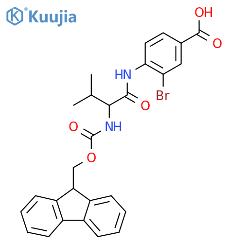 3-bromo-4-2-({(9H-fluoren-9-yl)methoxycarbonyl}amino)-3-methylbutanamidobenzoic acid structure