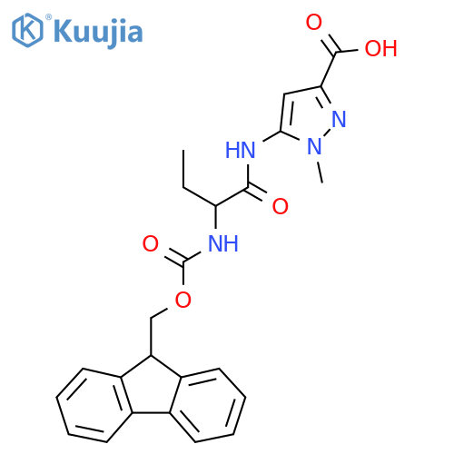 5-2-({(9H-fluoren-9-yl)methoxycarbonyl}amino)butanamido-1-methyl-1H-pyrazole-3-carboxylic acid structure
