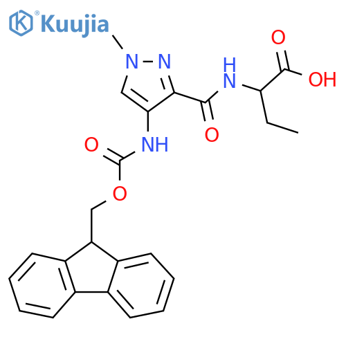 2-{4-({(9H-fluoren-9-yl)methoxycarbonyl}amino)-1-methyl-1H-pyrazol-3-ylformamido}butanoic acid structure