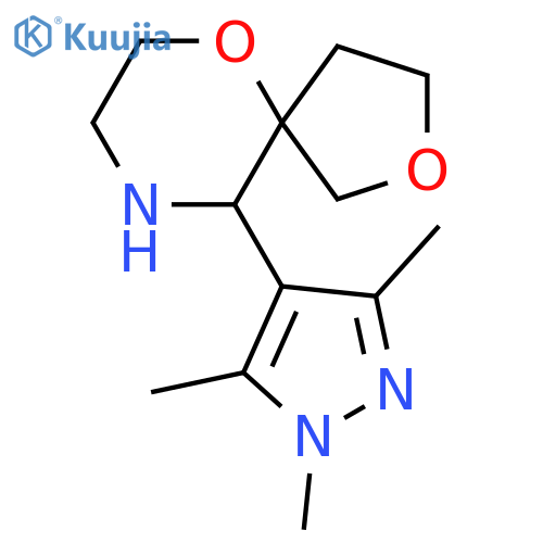 10-(trimethyl-1H-pyrazol-4-yl)-2,6-dioxa-9-azaspiro4.5decane structure