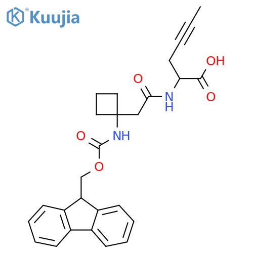 2-{2-1-({(9H-fluoren-9-yl)methoxycarbonyl}amino)cyclobutylacetamido}hex-4-ynoic acid structure