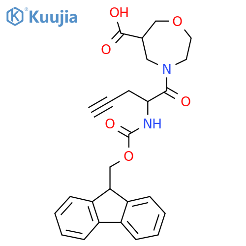 4-2-({(9H-fluoren-9-yl)methoxycarbonyl}amino)pent-4-ynoyl-1,4-oxazepane-6-carboxylic acid structure
