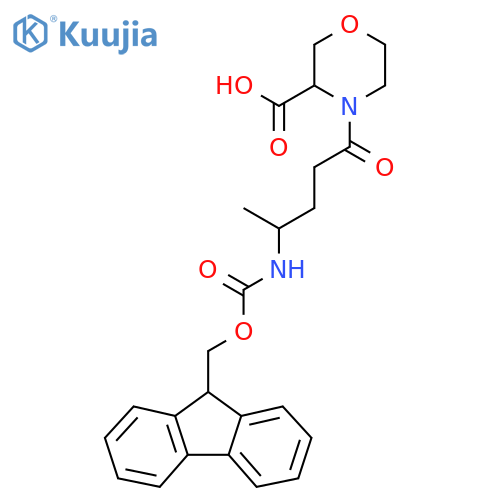 4-4-({(9H-fluoren-9-yl)methoxycarbonyl}amino)pentanoylmorpholine-3-carboxylic acid structure