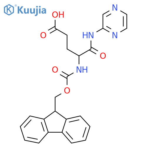 4-({(9H-fluoren-9-yl)methoxycarbonyl}amino)-4-(pyrazin-2-yl)carbamoylbutanoic acid structure