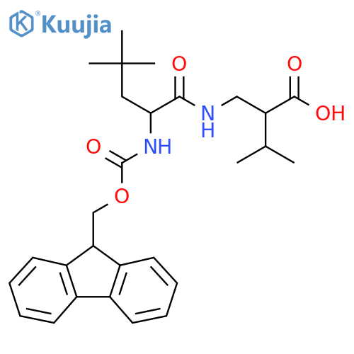 2-{2-({(9H-fluoren-9-yl)methoxycarbonyl}amino)-4,4-dimethylpentanamidomethyl}-3-methylbutanoic acid structure