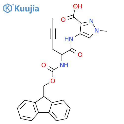 4-2-({(9H-fluoren-9-yl)methoxycarbonyl}amino)hex-4-ynamido-1-methyl-1H-pyrazole-3-carboxylic acid structure