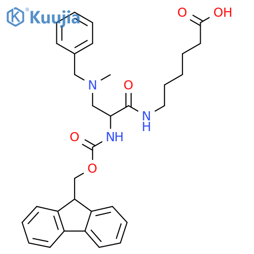 6-{3-benzyl(methyl)amino-2-({(9H-fluoren-9-yl)methoxycarbonyl}amino)propanamido}hexanoic acid structure