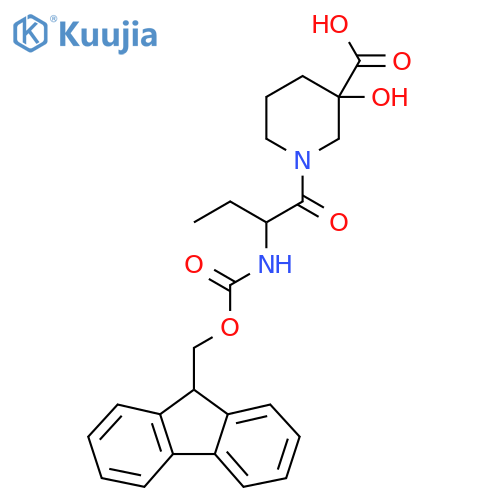 1-2-({(9H-fluoren-9-yl)methoxycarbonyl}amino)butanoyl-3-hydroxypiperidine-3-carboxylic acid structure
