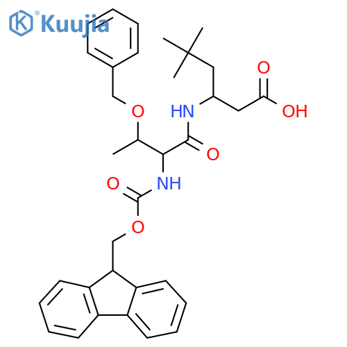 3-3-(benzyloxy)-2-({(9H-fluoren-9-yl)methoxycarbonyl}amino)butanamido-5,5-dimethylhexanoic acid structure