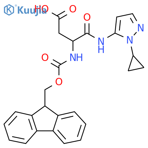 3-(1-cyclopropyl-1H-pyrazol-5-yl)carbamoyl-3-({(9H-fluoren-9-yl)methoxycarbonyl}amino)propanoic acid structure
