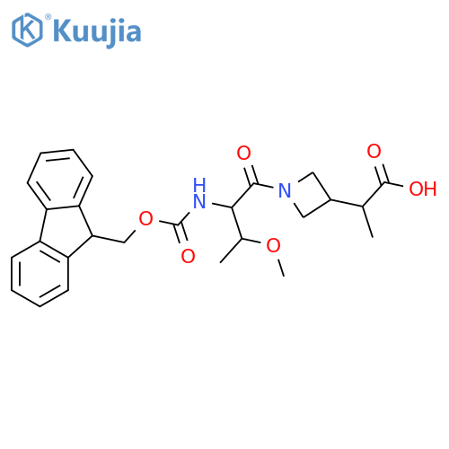 2-{1-2-({(9H-fluoren-9-yl)methoxycarbonyl}amino)-3-methoxybutanoylazetidin-3-yl}propanoic acid structure