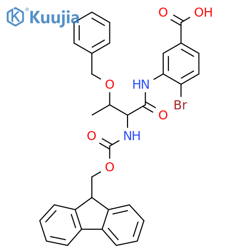 3-3-(benzyloxy)-2-({(9H-fluoren-9-yl)methoxycarbonyl}amino)butanamido-4-bromobenzoic acid structure