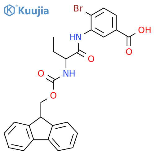 4-bromo-3-2-({(9H-fluoren-9-yl)methoxycarbonyl}amino)butanamidobenzoic acid structure