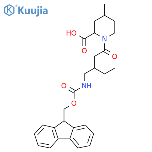 1-{3-({(9H-fluoren-9-yl)methoxycarbonyl}amino)methylpentanoyl}-4-methylpiperidine-2-carboxylic acid structure