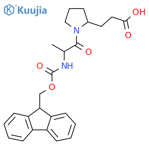 3-{1-2-({(9H-fluoren-9-yl)methoxycarbonyl}amino)propanoylpyrrolidin-2-yl}propanoic acid structure