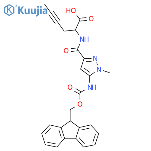 2-{5-({(9H-fluoren-9-yl)methoxycarbonyl}amino)-1-methyl-1H-pyrazol-3-ylformamido}hex-4-ynoic acid structure
