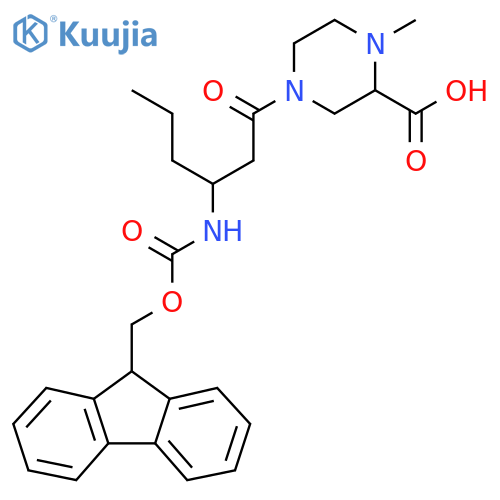 4-3-({(9H-fluoren-9-yl)methoxycarbonyl}amino)hexanoyl-1-methylpiperazine-2-carboxylic acid structure