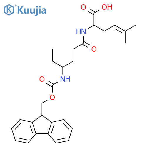 2-4-({(9H-fluoren-9-yl)methoxycarbonyl}amino)hexanamido-5-methylhex-4-enoic acid structure
