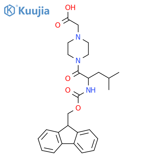 2-{4-2-({(9H-fluoren-9-yl)methoxycarbonyl}amino)-4-methylpentanoylpiperazin-1-yl}acetic acid structure