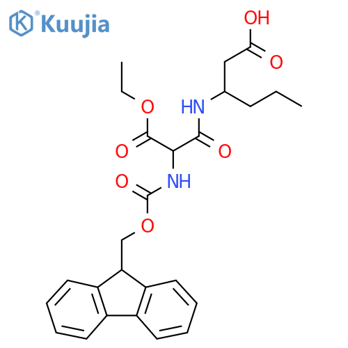 3-2-(ethyl carboxy)-2-({(9H-fluoren-9-yl)methoxycarbonyl}amino)acetamidohexanoic acid structure
