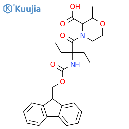 4-2-ethyl-2-({(9H-fluoren-9-yl)methoxycarbonyl}amino)butanoyl-2-methylmorpholine-3-carboxylic acid structure