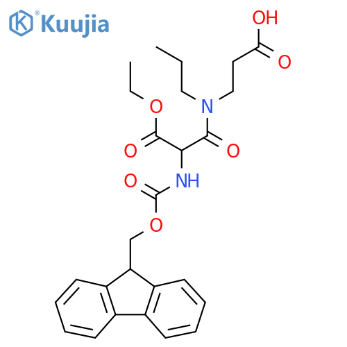 3-2-(ethyl carboxy)-2-({(9H-fluoren-9-yl)methoxycarbonyl}amino)-N-propylacetamidopropanoic acid structure