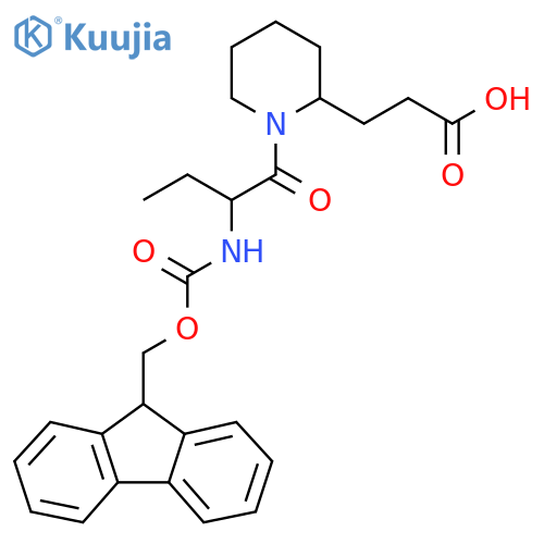 3-{1-2-({(9H-fluoren-9-yl)methoxycarbonyl}amino)butanoylpiperidin-2-yl}propanoic acid structure