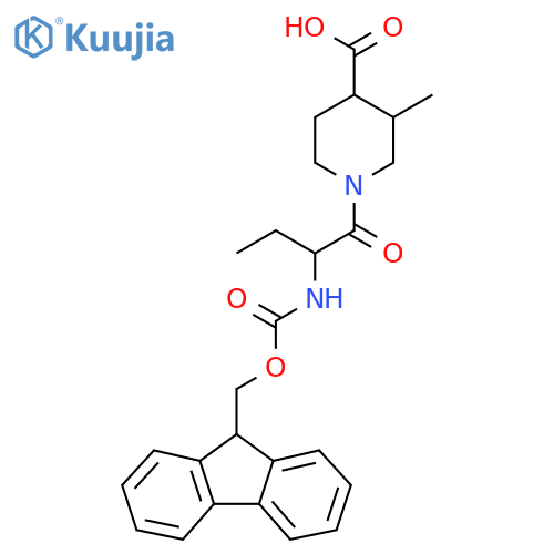 1-2-({(9H-fluoren-9-yl)methoxycarbonyl}amino)butanoyl-3-methylpiperidine-4-carboxylic acid structure