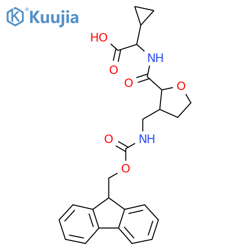 2-cyclopropyl-2-({3-({(9H-fluoren-9-yl)methoxycarbonyl}amino)methyloxolan-2-yl}formamido)acetic acid structure