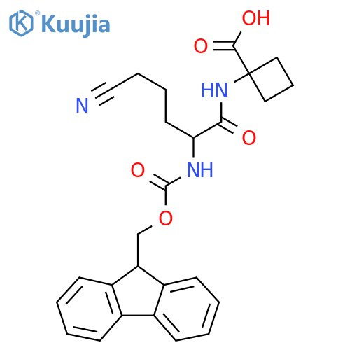 1-5-cyano-2-({(9H-fluoren-9-yl)methoxycarbonyl}amino)pentanamidocyclobutane-1-carboxylic acid structure