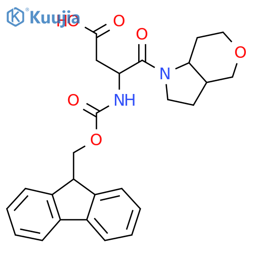 3-({(9H-fluoren-9-yl)methoxycarbonyl}amino)-4-{octahydropyrano4,3-bpyrrol-1-yl}-4-oxobutanoic acid structure