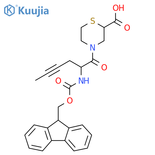 4-2-({(9H-fluoren-9-yl)methoxycarbonyl}amino)hex-4-ynoylthiomorpholine-2-carboxylic acid structure