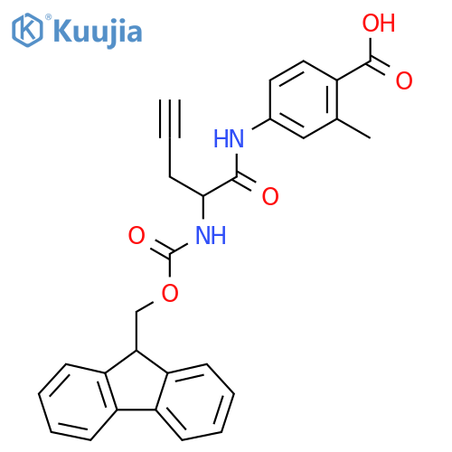4-2-({(9H-fluoren-9-yl)methoxycarbonyl}amino)pent-4-ynamido-2-methylbenzoic acid structure