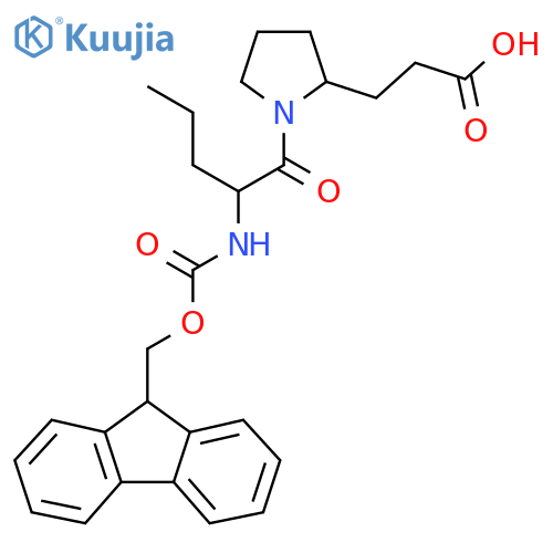 3-{1-2-({(9H-fluoren-9-yl)methoxycarbonyl}amino)pentanoylpyrrolidin-2-yl}propanoic acid structure