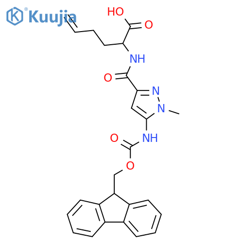 2-{5-({(9H-fluoren-9-yl)methoxycarbonyl}amino)-1-methyl-1H-pyrazol-3-ylformamido}hex-5-enoic acid structure