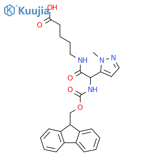 5-2-({(9H-fluoren-9-yl)methoxycarbonyl}amino)-2-(1-methyl-1H-pyrazol-5-yl)acetamidopentanoic acid structure